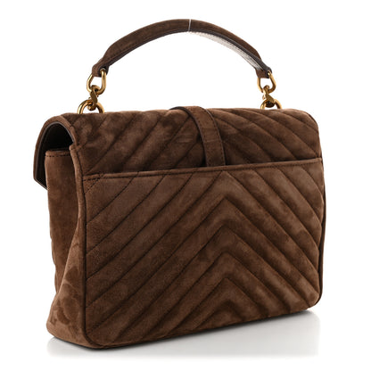 Saint Laurent Suede Matelasse Chevron Monogram Medium College Bag Bark Brown 3 of 10