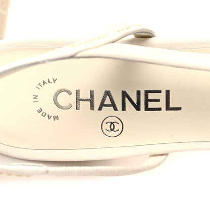 Chanel Strass Sequin Grosgrain Cap Toe CC Slingback Pumps 40 White Black 7 of 9