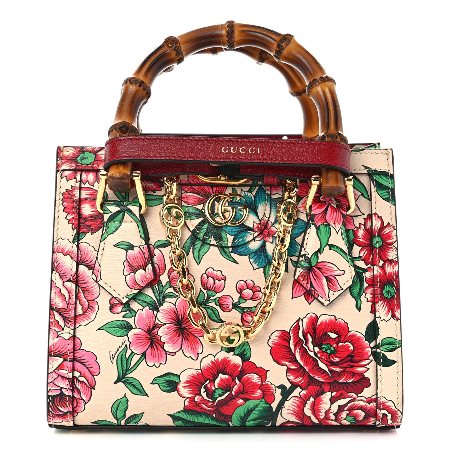 New Shangai Calfskin Floral Print Mini Diana Tote Bag Multicolor