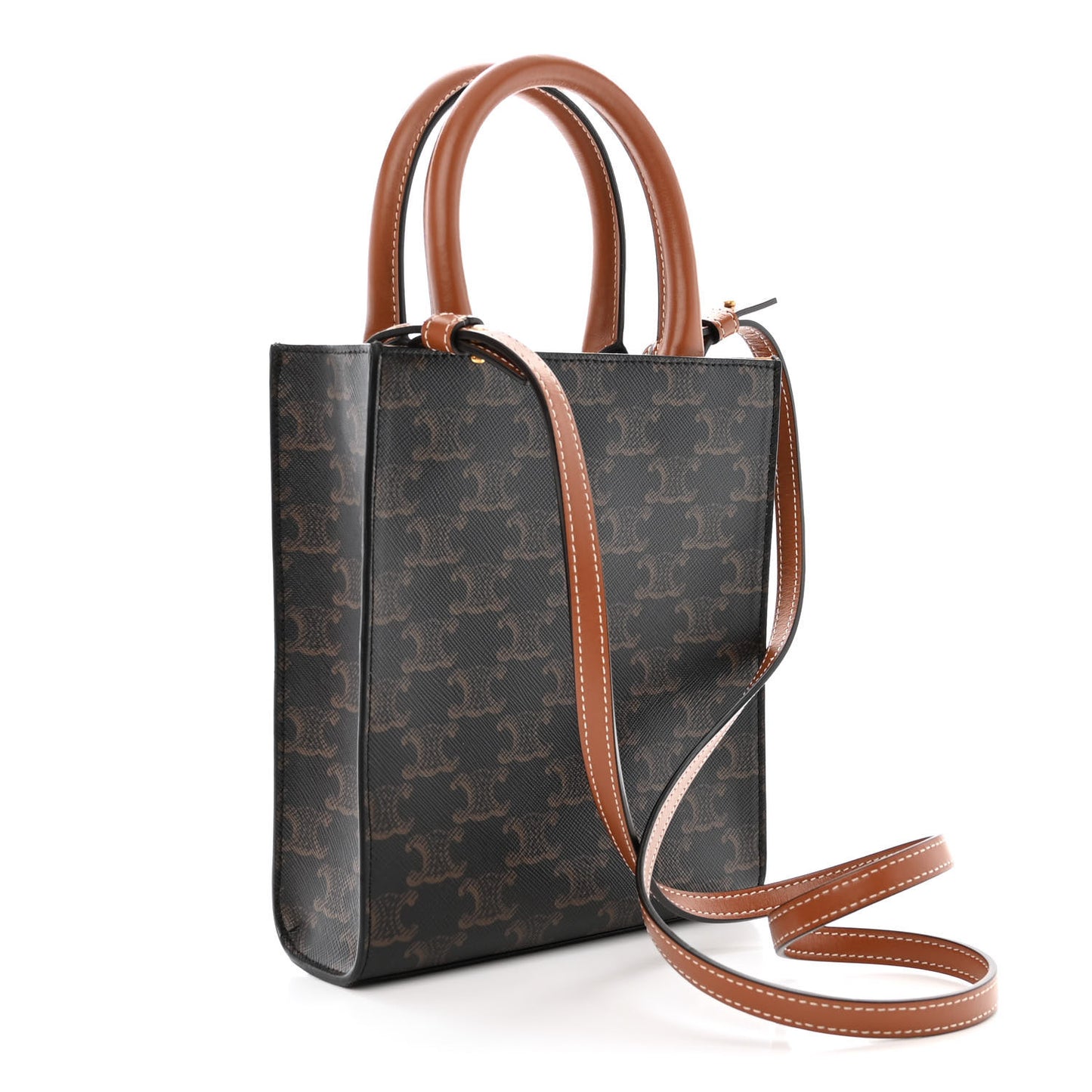 Triomphe Canvas Calfskin Mini Vertical Cabas Tan