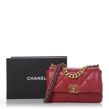 Chanel Shiny Goatskin Quilted Medium Chanel 19 Flap Dark Pink 11 of 11