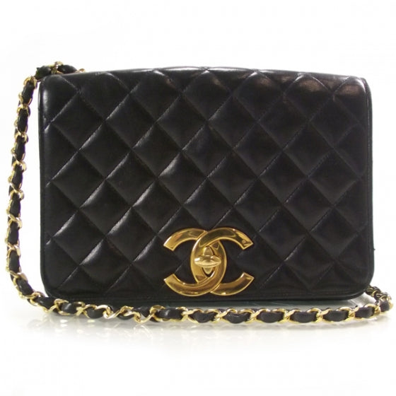 Lambskin Quilted Small Flap Navy
