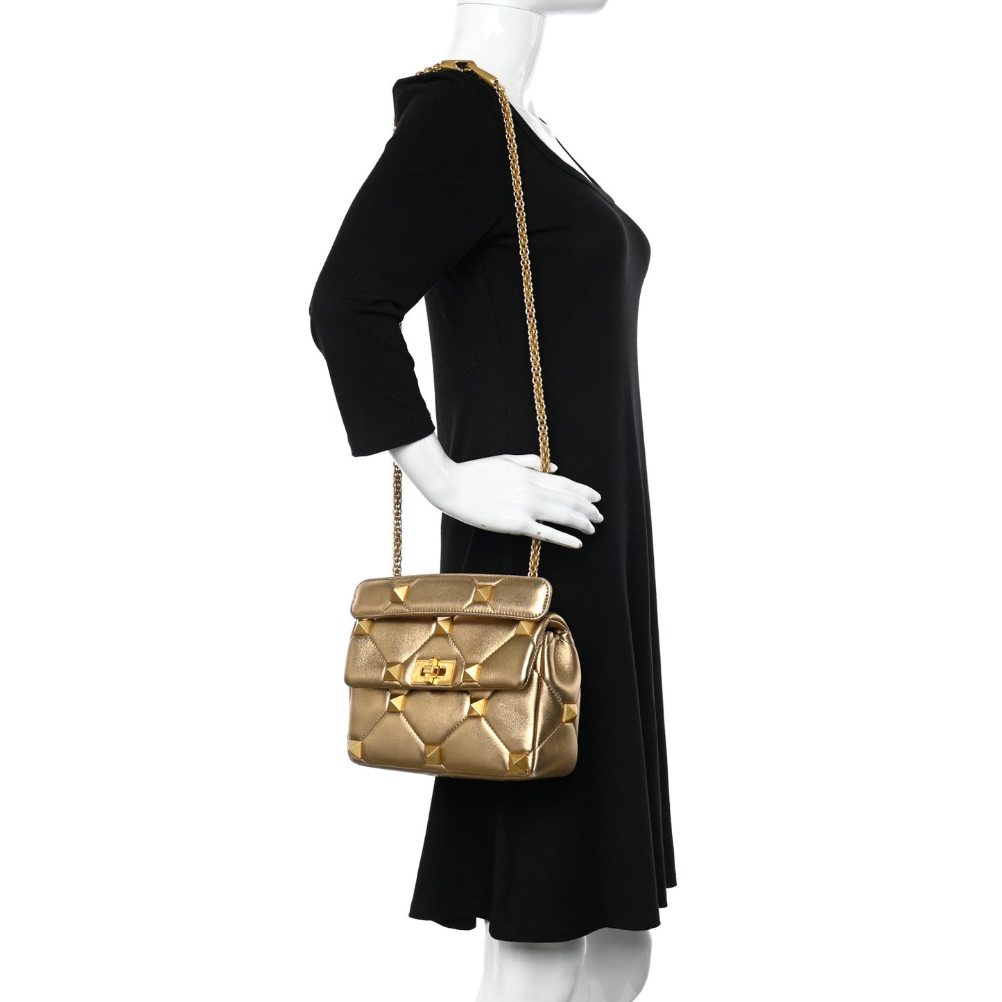 Nappa Medium Roman Stud Shoulder Bag Antique Brass
