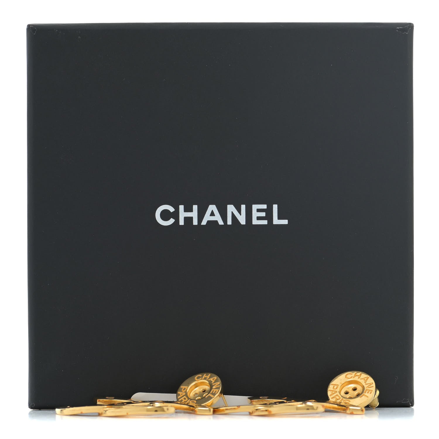 Chanel Metal Large Paris Button Earrings Gold 5 of 5