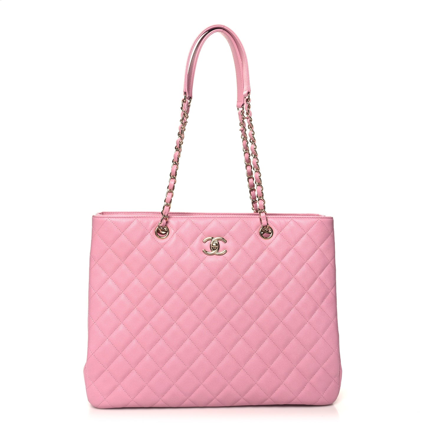 Caviar Quilted Large CC Shopping Tote Pink