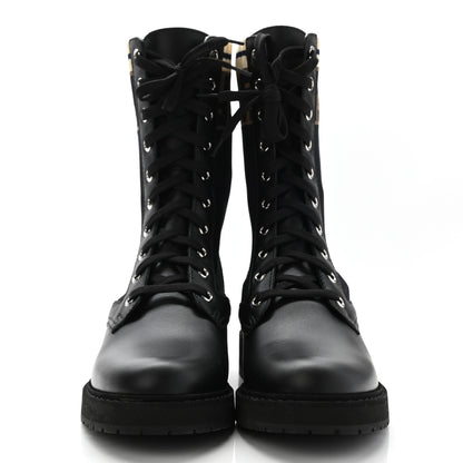 Fendi Calfskin Stretch Fabric Rockoko Biker Boots 37 Tobacco Black Marino 2 of 7