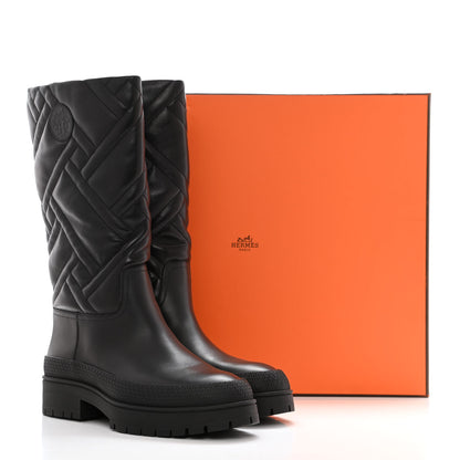 Hermes Suede Goatskin Quilted Fuji Boots 37 Black 9 of 9