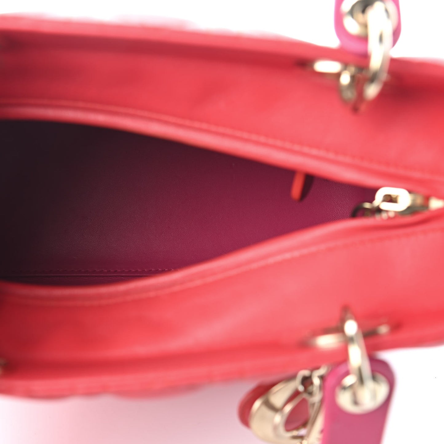 Lambskin Cannage Medium Bi-Color Lady Dior Orange Fuchsia