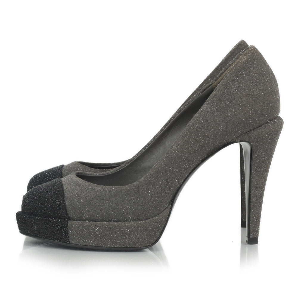 Glitter Cap Toe Platform Pumps 36 Black Grey