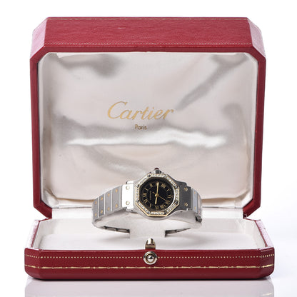 Cartier Stainless Steel 18K Yellow Gold Diamond 25mm Santos Octagon Automatic Watch Black 11 of 11