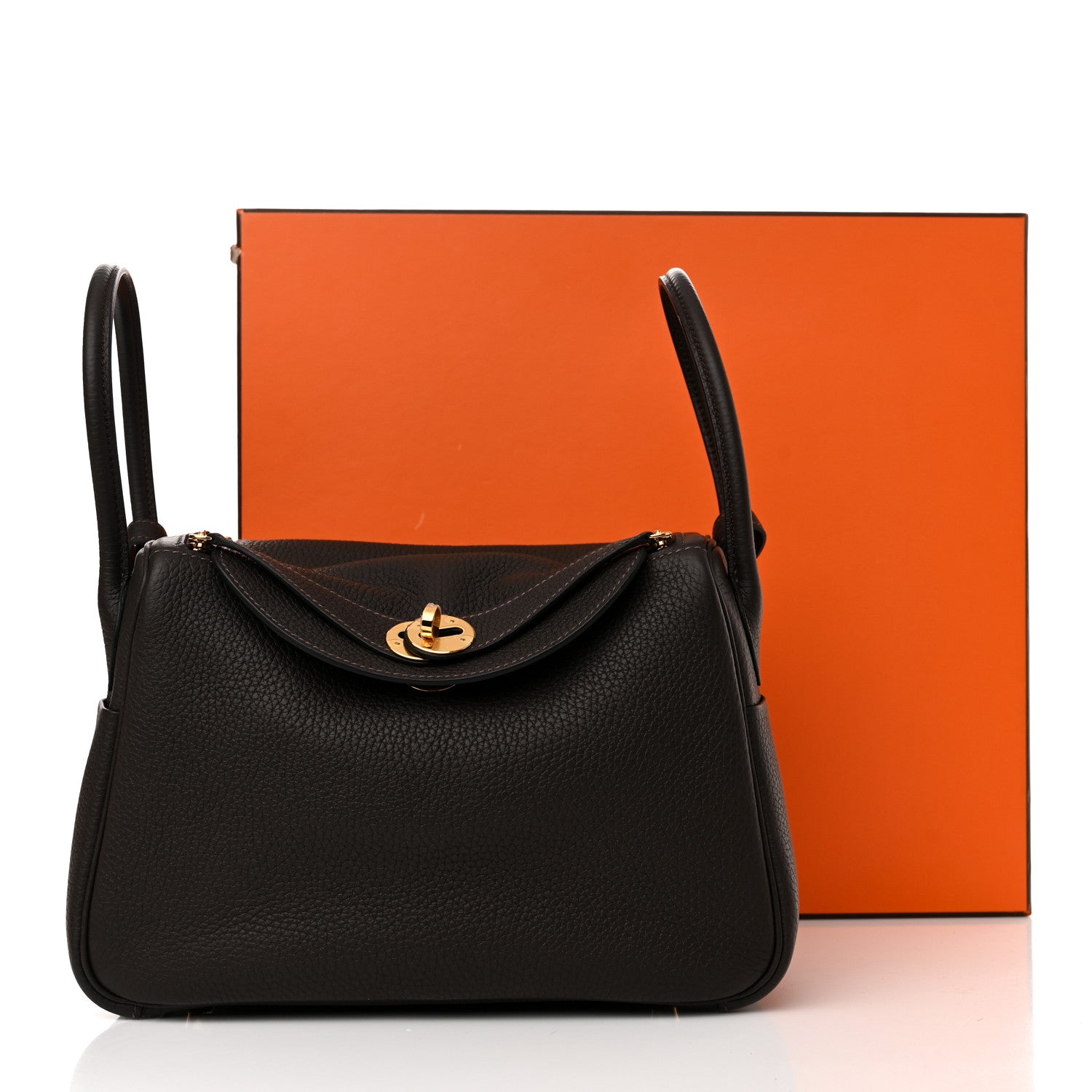 Hermes Taurillon Clemence Lindy 26 Chocolate 11 of 11