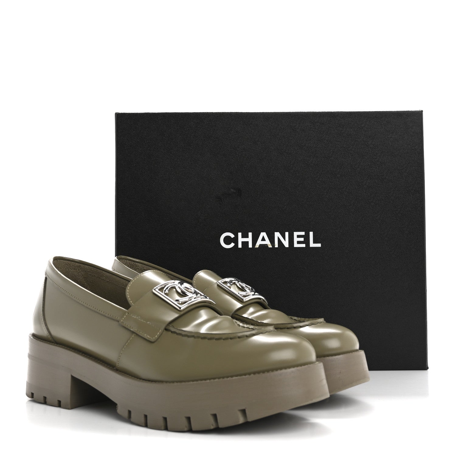 Chanel Calfskin Metal CC Loafers 38.5 Khaki 1683887 – FASHIONPHILE