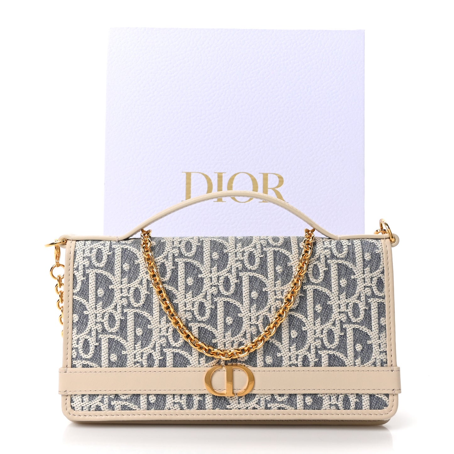 Oblique Chambray 30 Montaigne Cigale Pouch With Chain Blue Light Biscuit