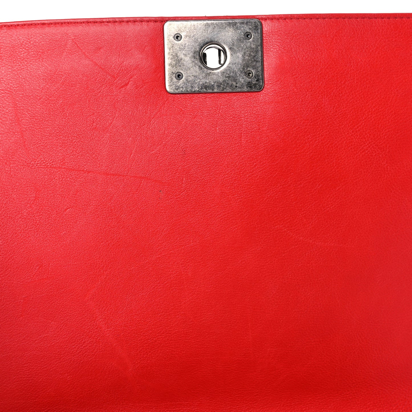 Calfskin Quilted Double Stitch Large Boy Flap Red