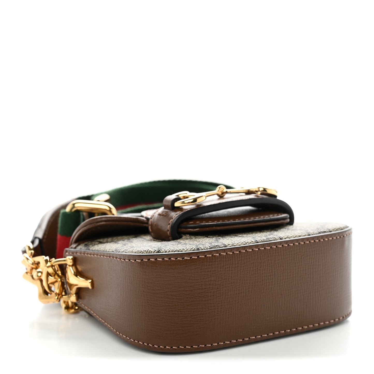 GG Supreme Monogram Azalea Calfskin Web Horsebit 1955 Wallet On Strap Beige Ebony Brown Sugar