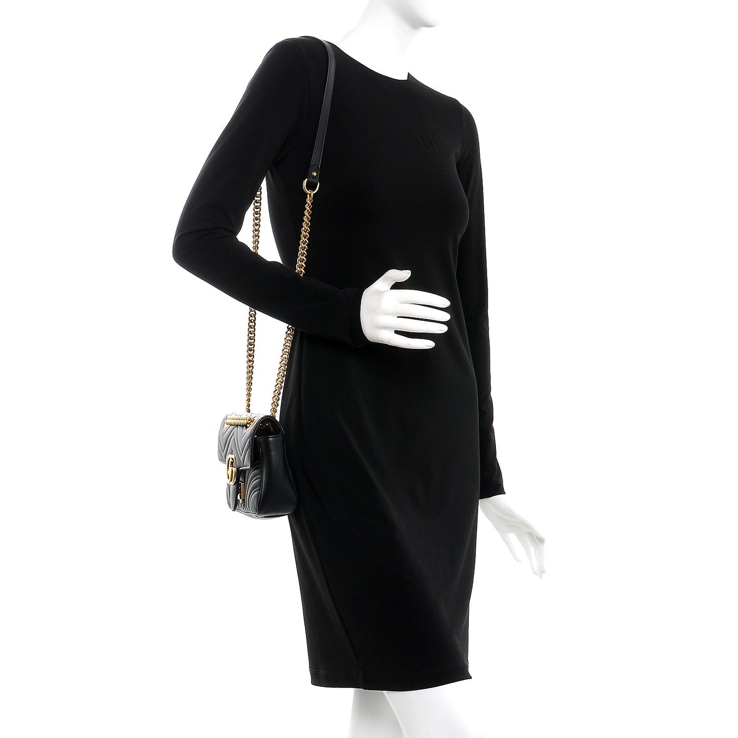 Calfskin Matelasse Mini GG Marmont Shoulder Bag Black