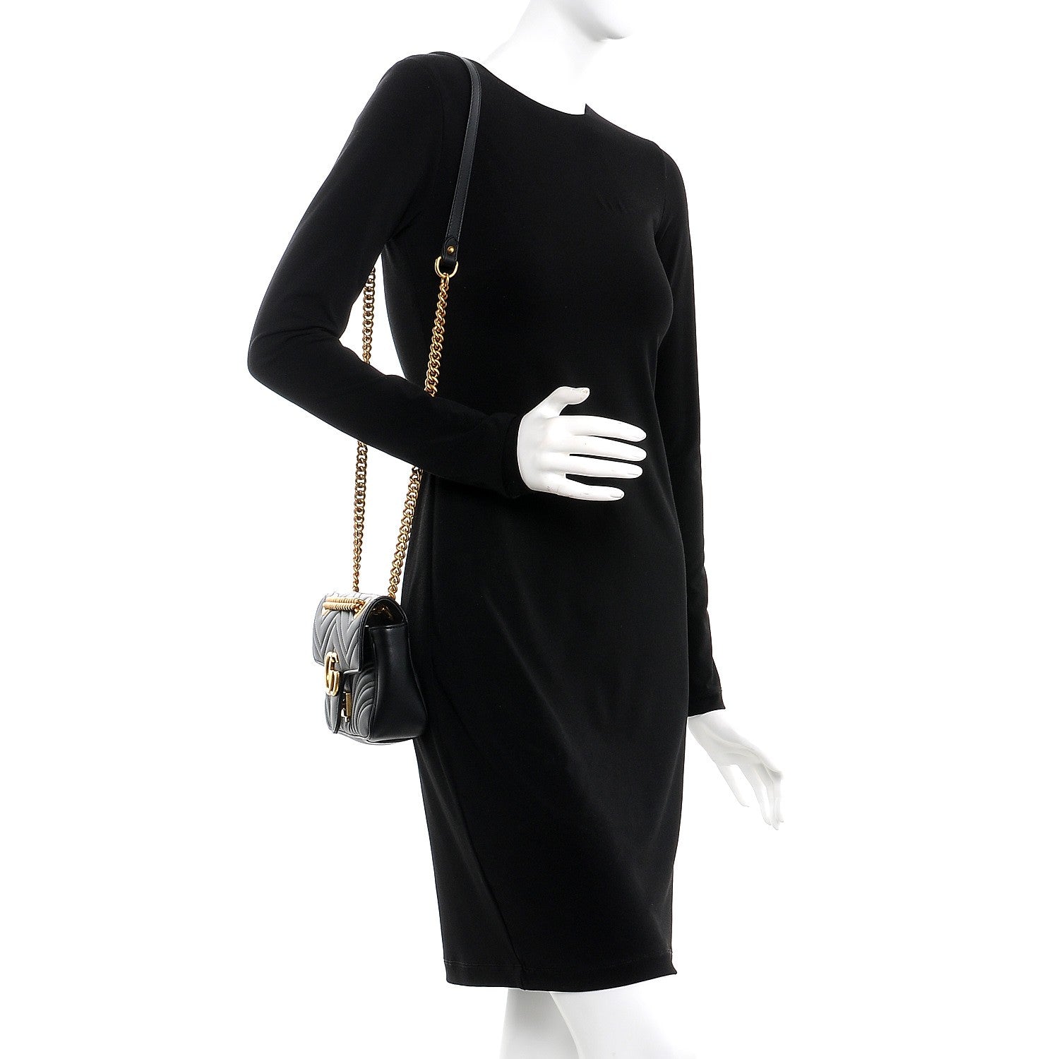 Gucci Calfskin Matelasse Mini GG Marmont Shoulder Bag Black 2 of 7
