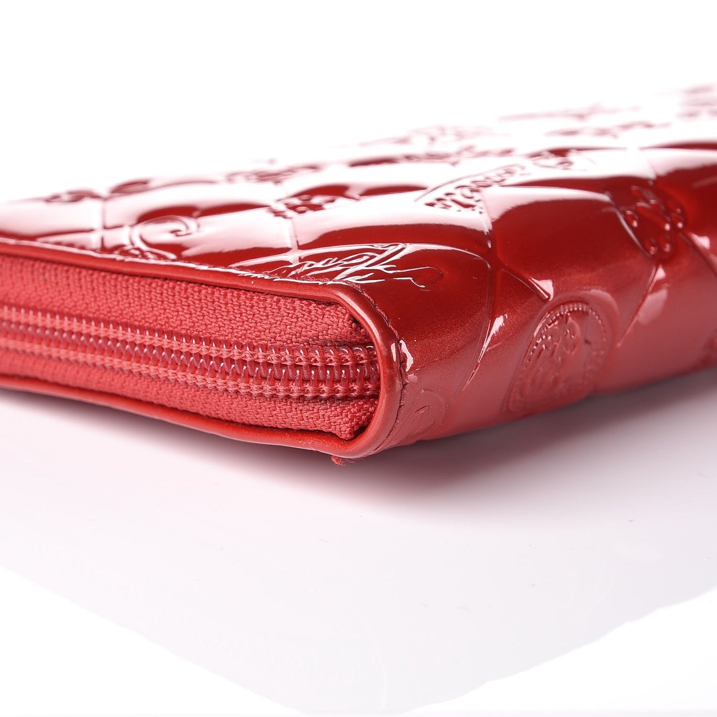Patent Calfskin Lucky Symbols Zip Around Wallet Red