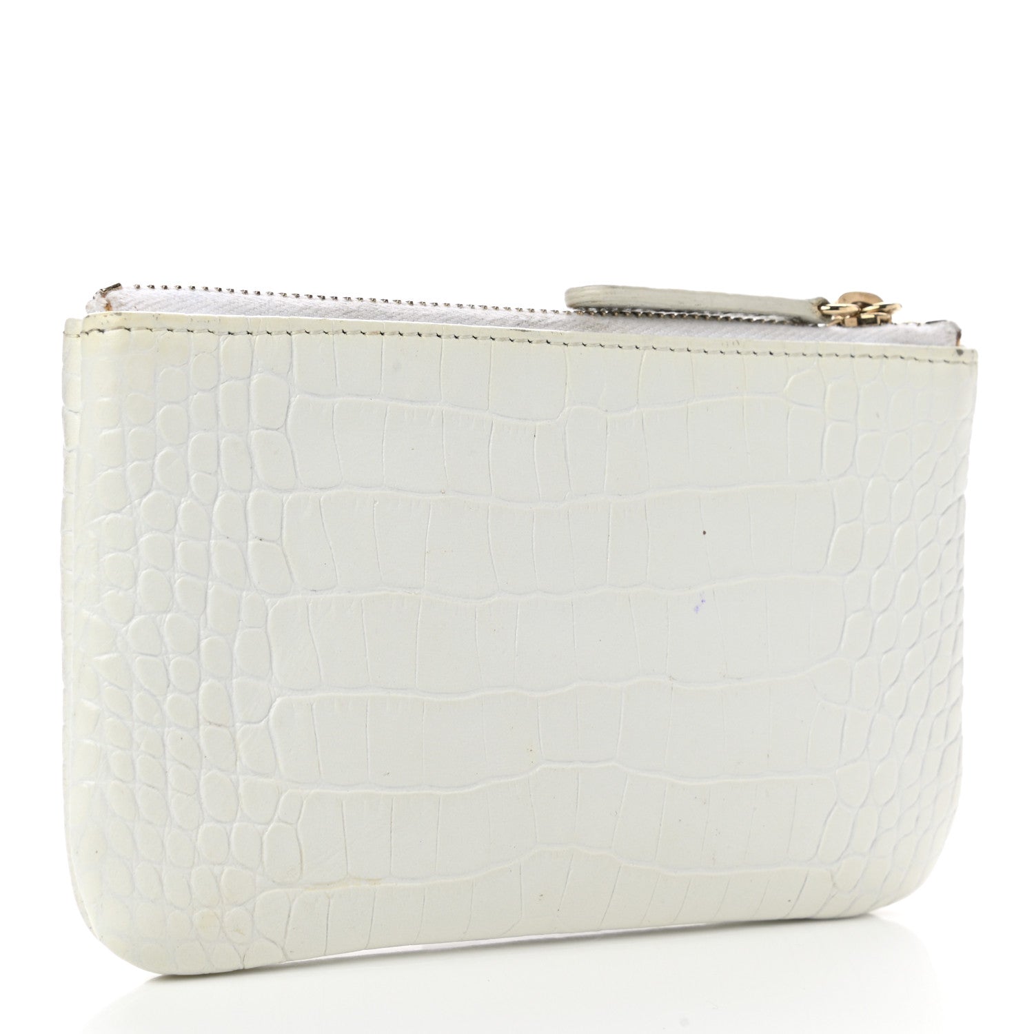 Chanel Calfskin Crocodile Embossed Cocodile Cosmetic Case White Gold 3 of 11