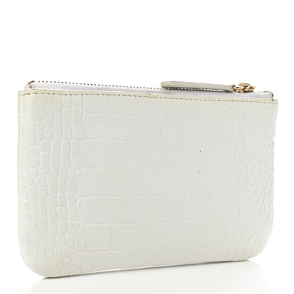Chanel Calfskin Crocodile Embossed Cocodile Cosmetic Case White Gold 3 of 11