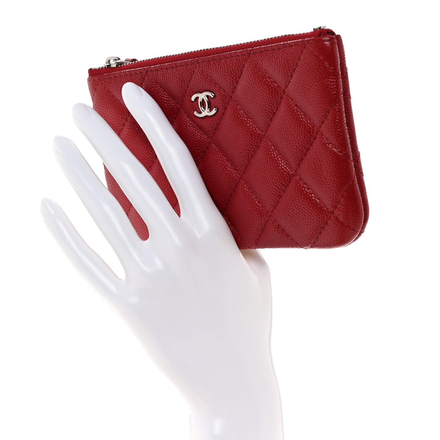 Caviar Quilted Small Cosmetic Case Red