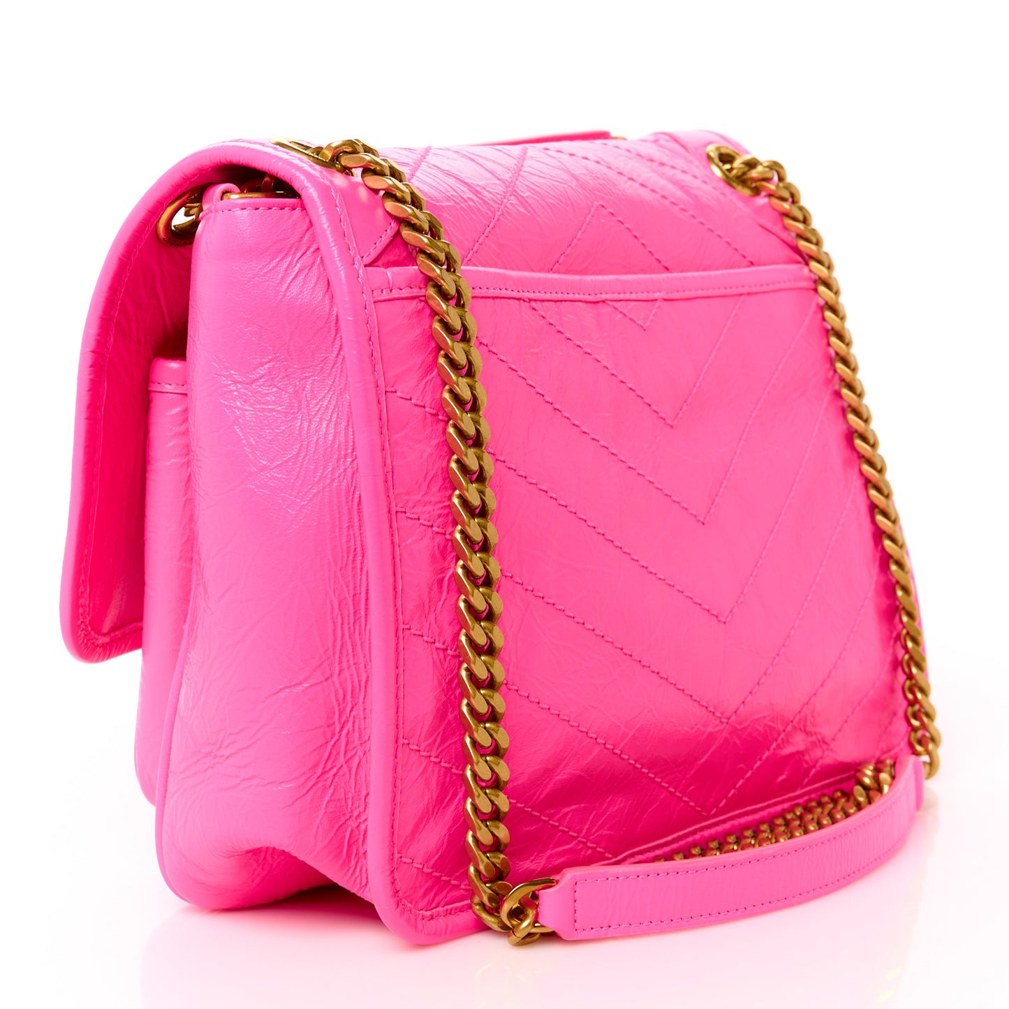 Crinkled Calfskin Matelasse Monogram Medium Niki Chain Satchel Rose Glow