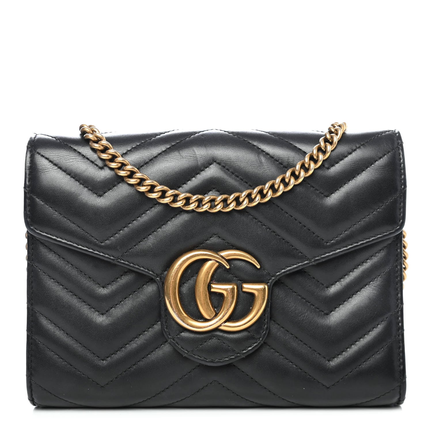 Gucci Calfskin Matelasse GG Marmont Chain Wallet Black 1 of 4