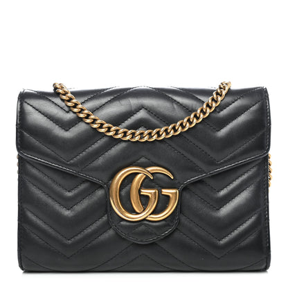Gucci Calfskin Matelasse GG Marmont Chain Wallet Black 1 of 4