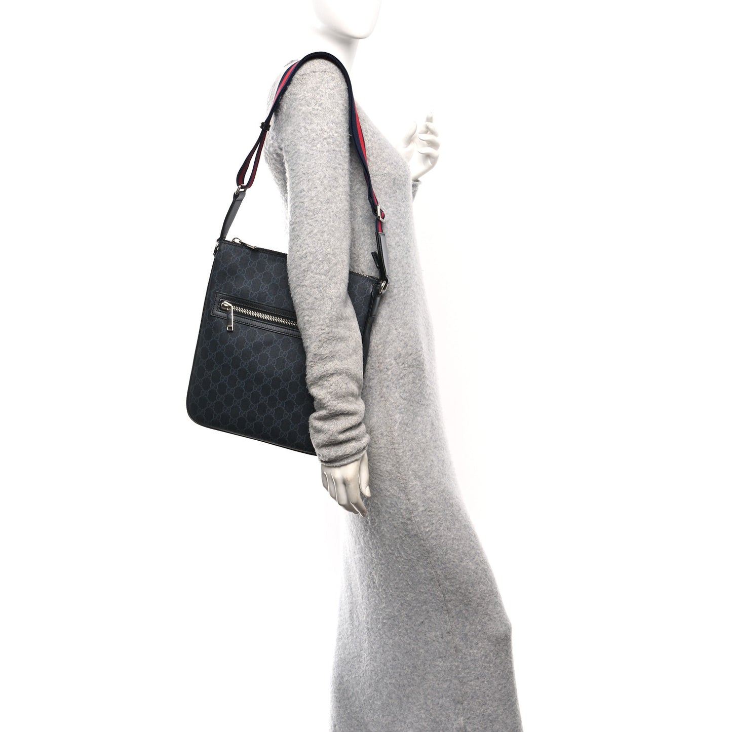 GG Supreme Monogram Messenger Bag Black Grey