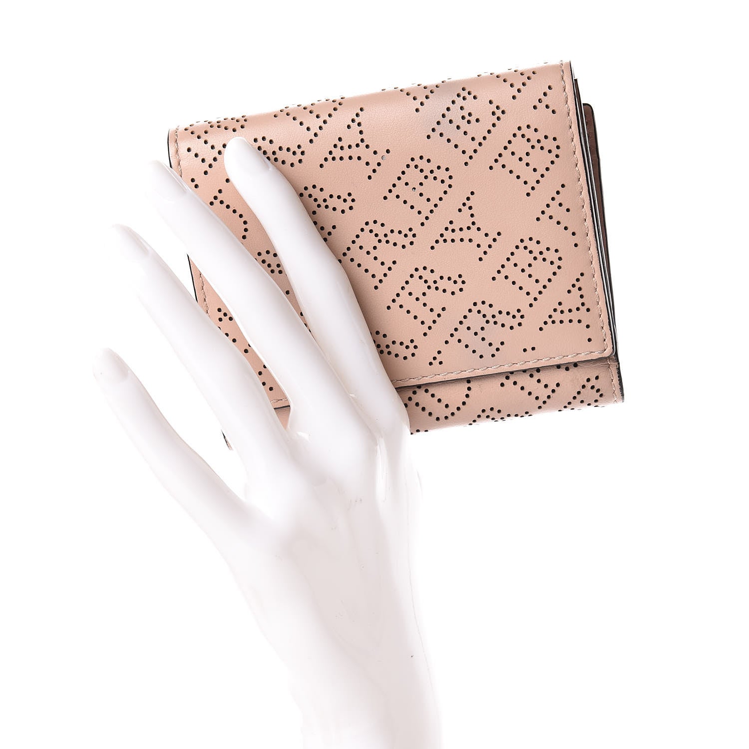Burberry Calfskin Perforated Compact Wallet Pale Fawn Pink 2 of 14