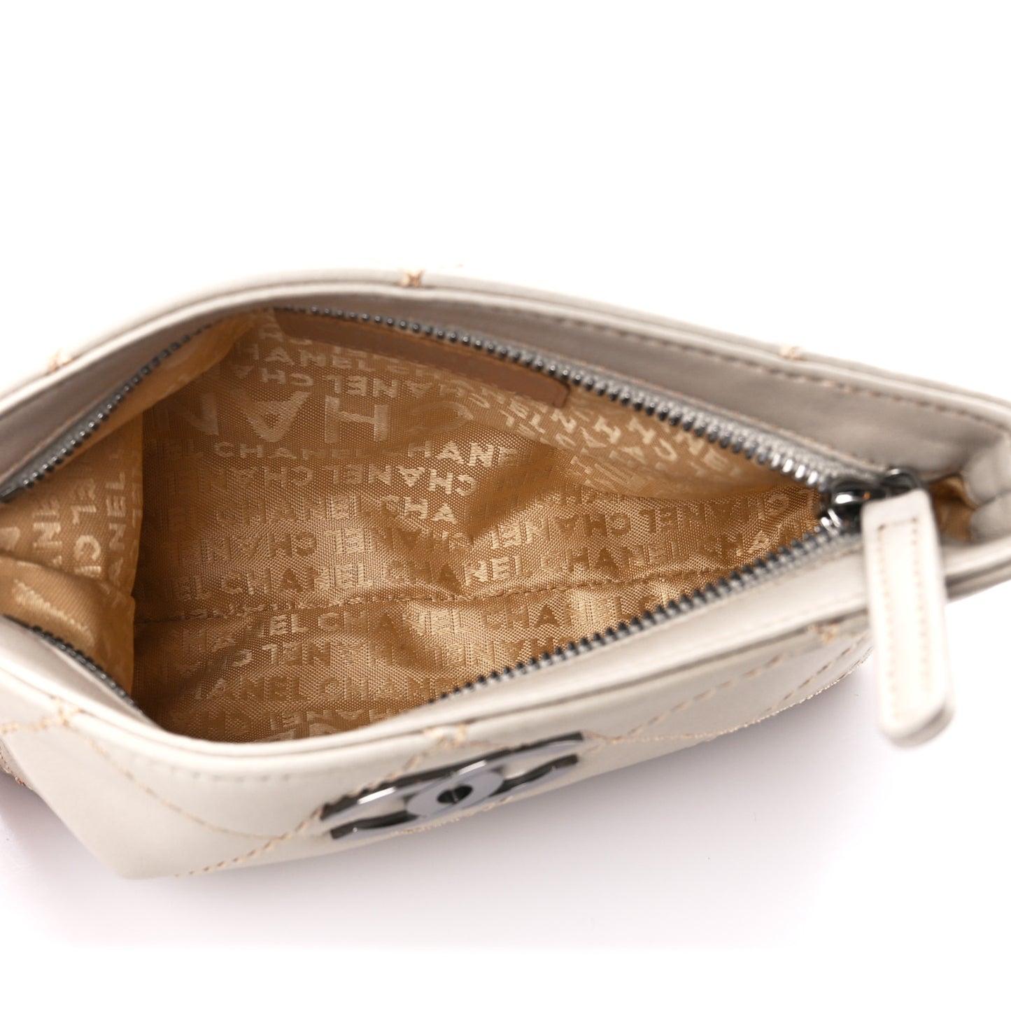 Lambskin Surpique Stitch Pochette Beige