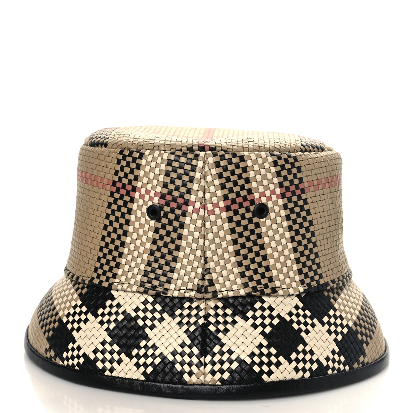 Calfskin Woven Check Bucket Hat M Archive Beige
