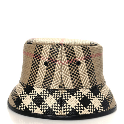 Burberry Calfskin Woven Check Bucket Hat M Archive Beige 5 of 9