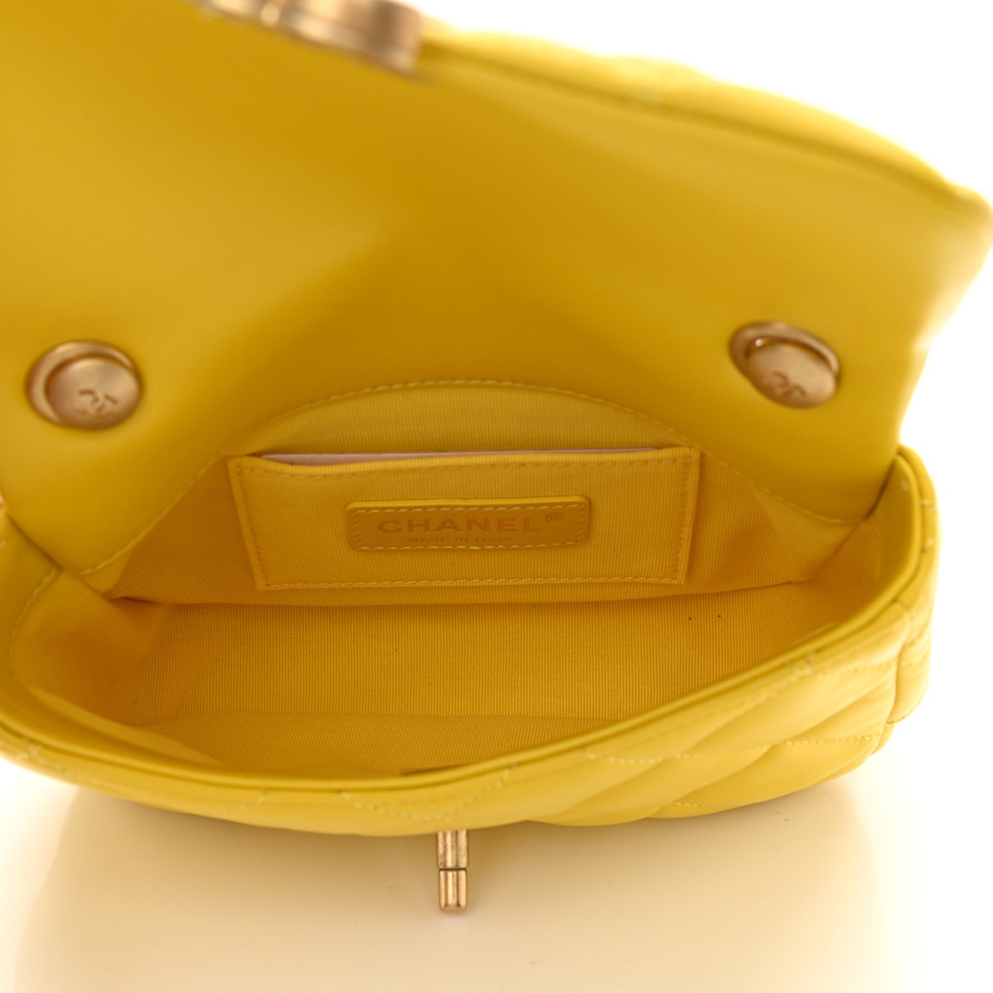 Lambskin Quilted Mini Lacquered Chain Flap Yellow