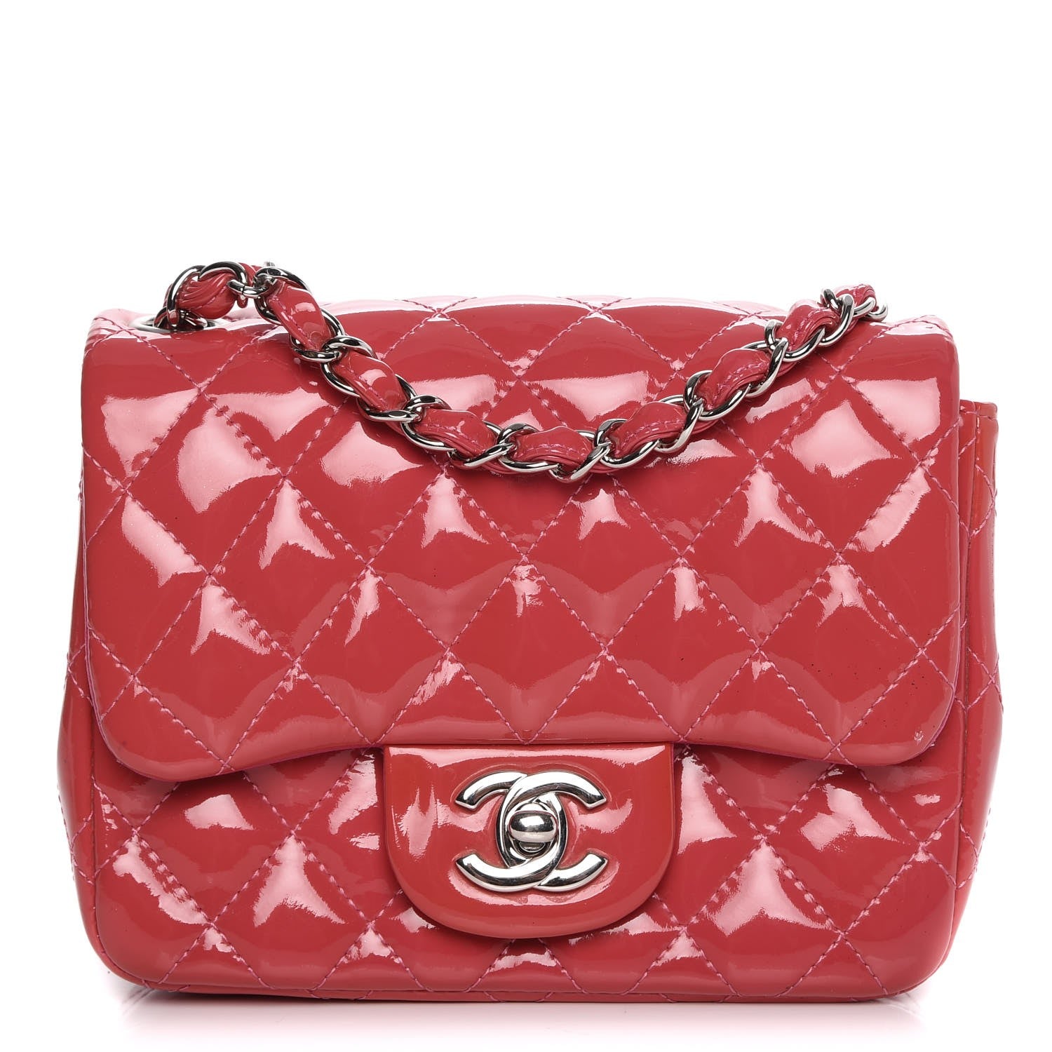 Chanel Patent Quilted Mini Square Flap Fuchsia 1 of 10