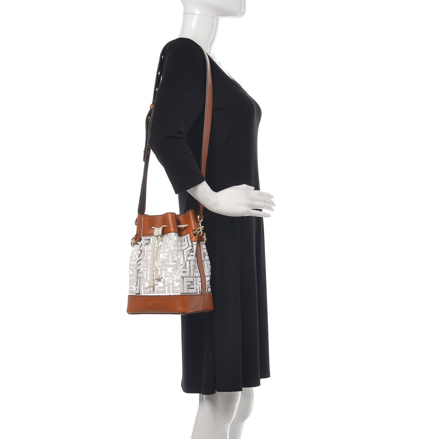 TPU FF Vitello Aura F is Fendi Grande Mon Tresor Bucket Bag White Cuoio