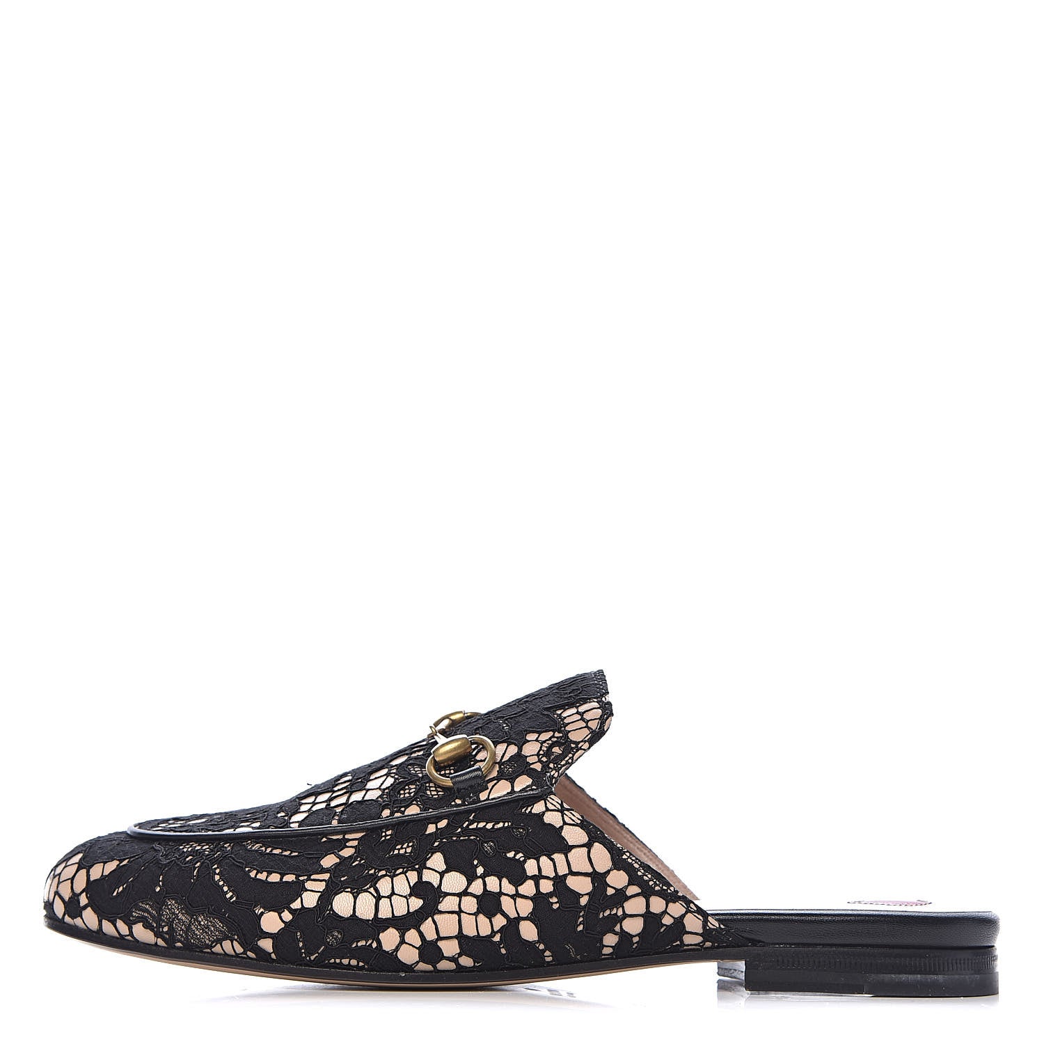 Gucci Lace Malaga Kid Womens Princetown Slippers 36 Black Skin Rose 1 of 10