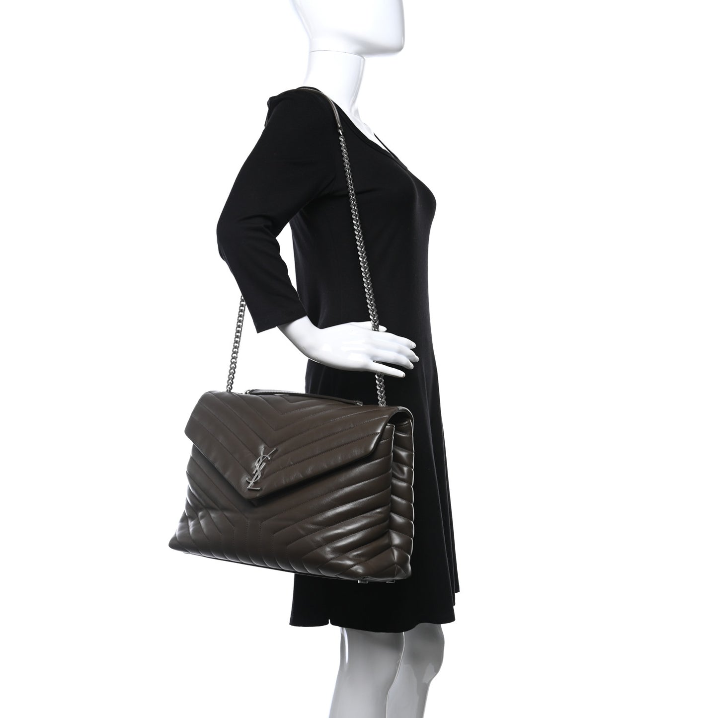 Calfskin Y Quilted Monogram Large Loulou Chain Satchel Kaki Fonce