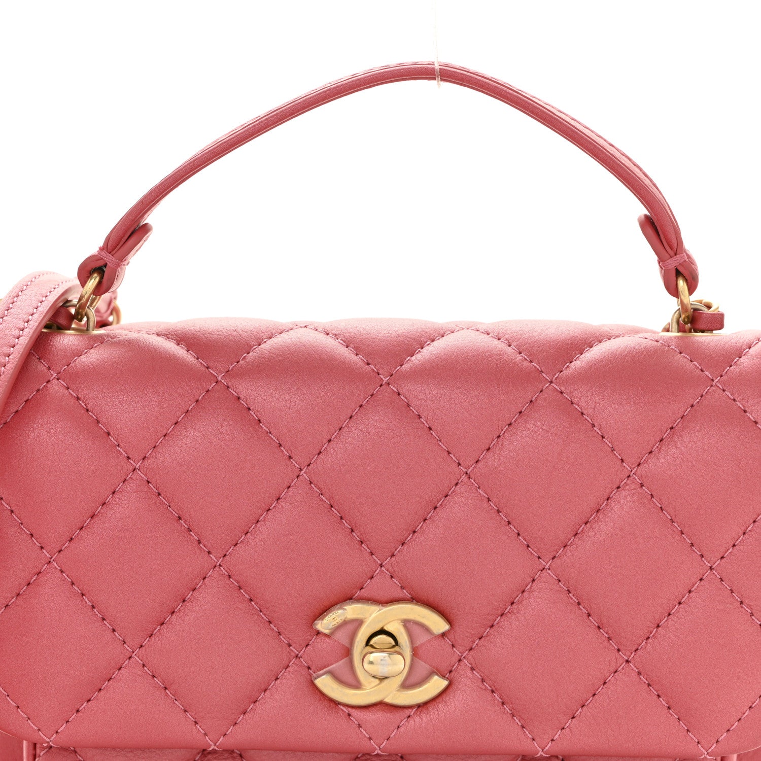 Chanel Metallic Calfskin Quilted Top Handle Flap Dark Pink 8 of 11