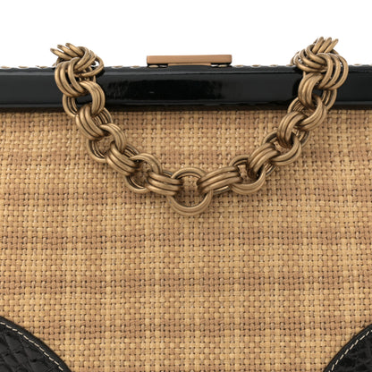 Prada Straw Crocodile Woven Semitracolla Frame Bag Tabacco Black 8 of 12
