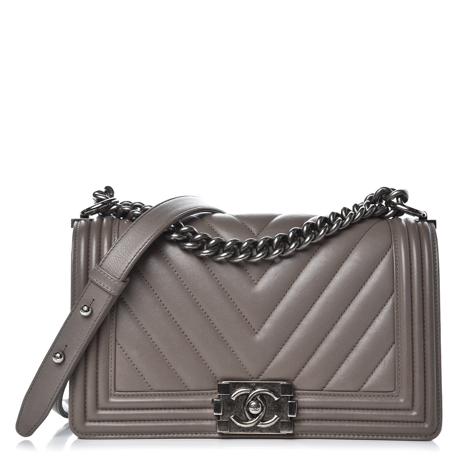 Chanel Calfskin Chevron Quilted Medium Boy Flap Grey 1 of 15