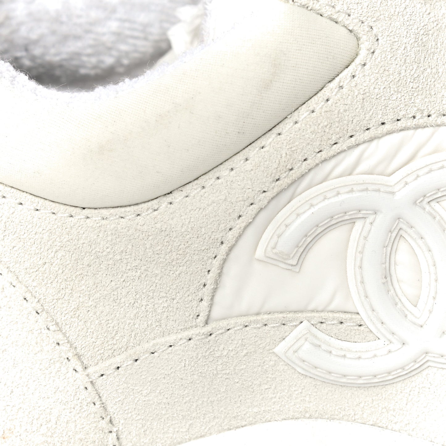 Suede Calfskin Fabric CC Sneakers 39.5 White