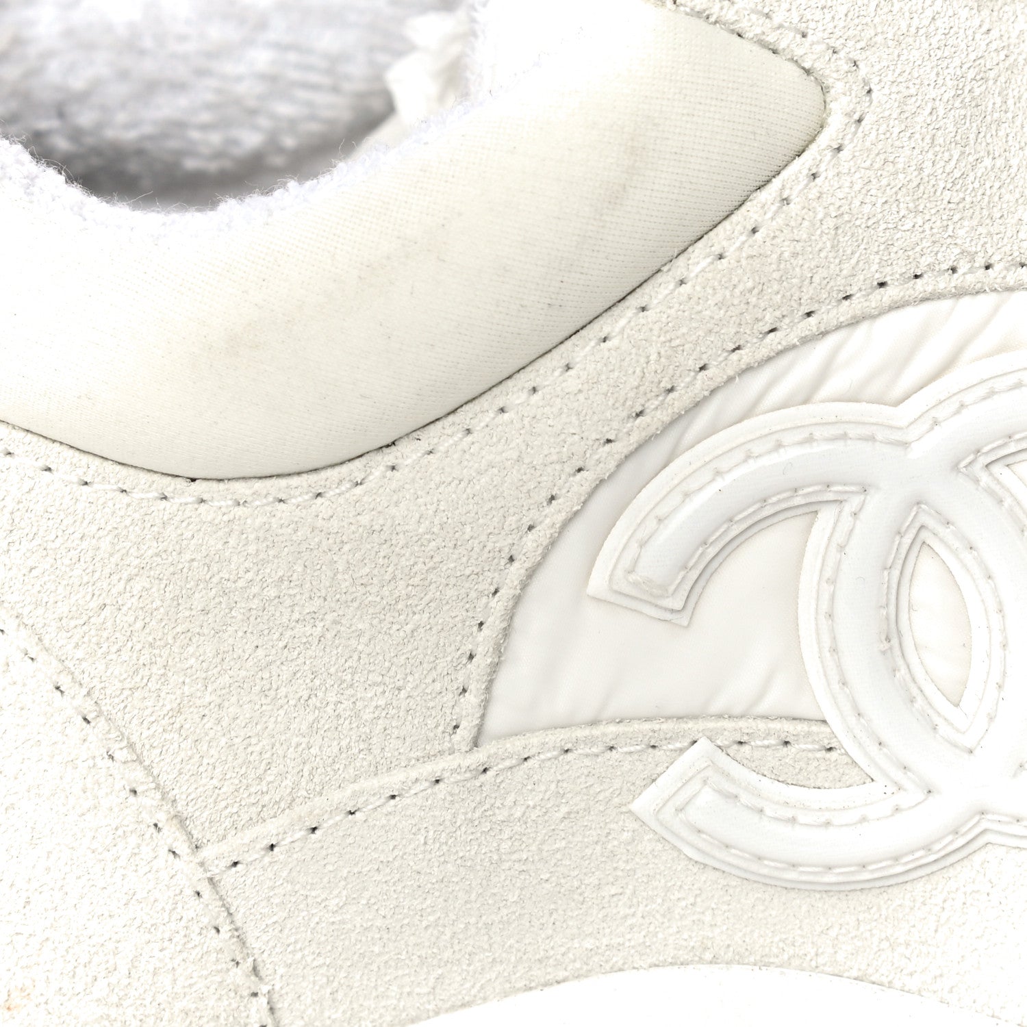 Chanel Suede Calfskin Fabric CC Sneakers 39.5 White 25 of 32