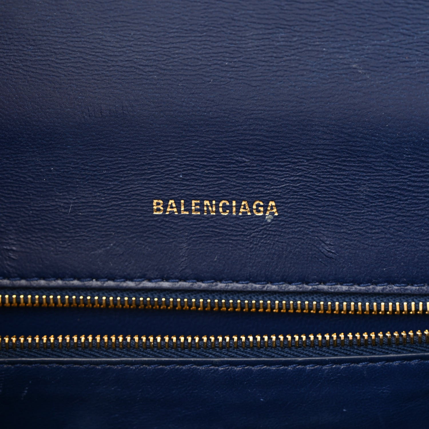 Balenciaga Shiny Calfskin Crocodile Embossed Small Hourglass Top Handle Bag Navy 6 of 14