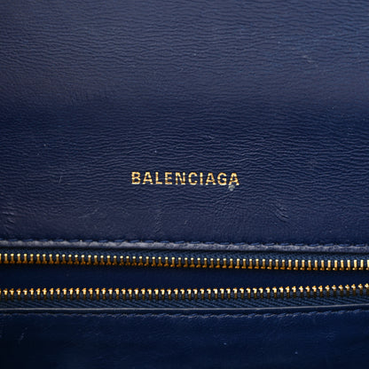 Balenciaga Shiny Calfskin Crocodile Embossed Small Hourglass Top Handle Bag Navy 6 of 14