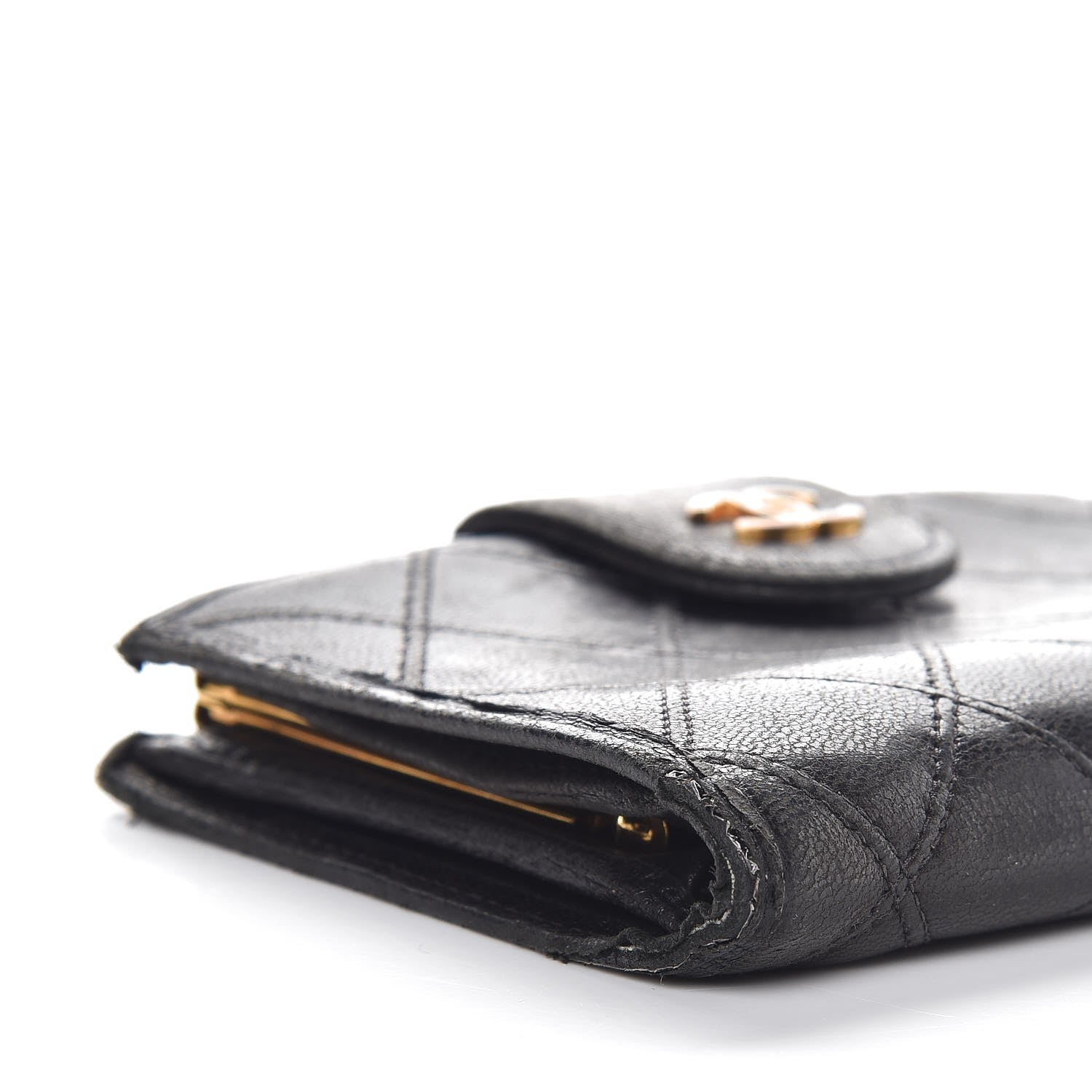 Chanel Lambskin Diamond Stitched Compact French Wallet Black 9 of 10