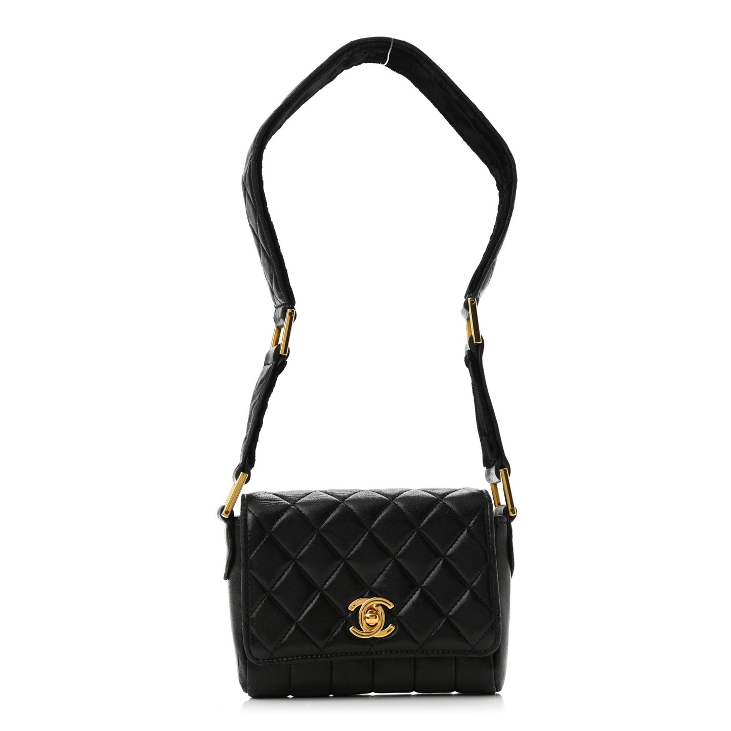 Lambskin Velvet Quilted Flap Shoulder Bag Black