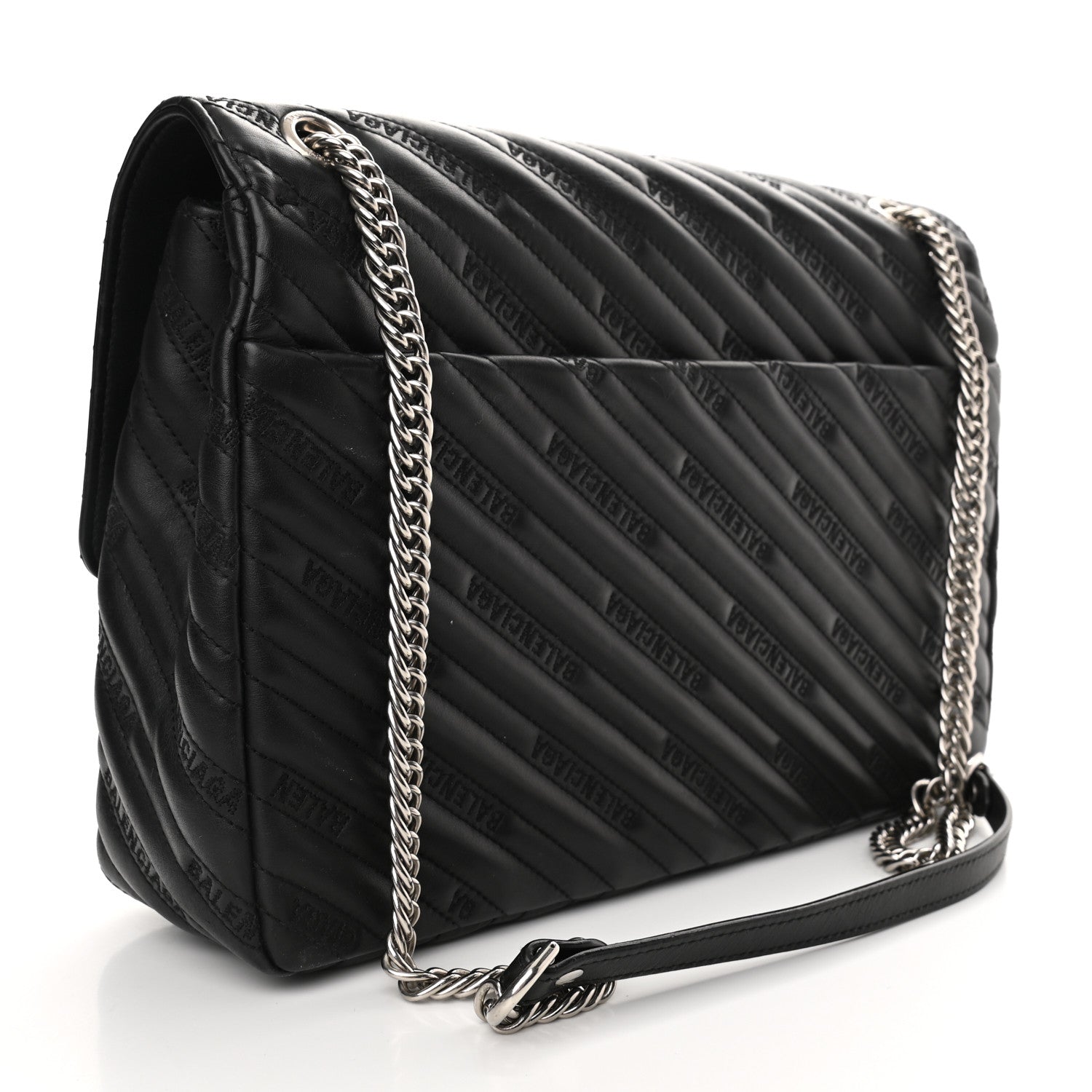 Balenciaga Calfskin Logo Matelasse Large Round Shoulder Bag Black 3 of 11