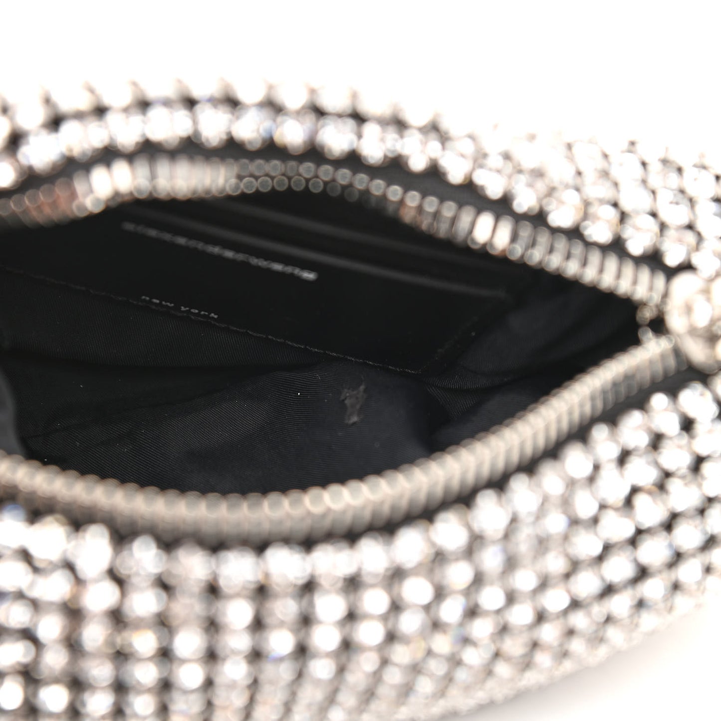 Mesh Crystal Rhinestone Mini Heiress Pouch Black Silver