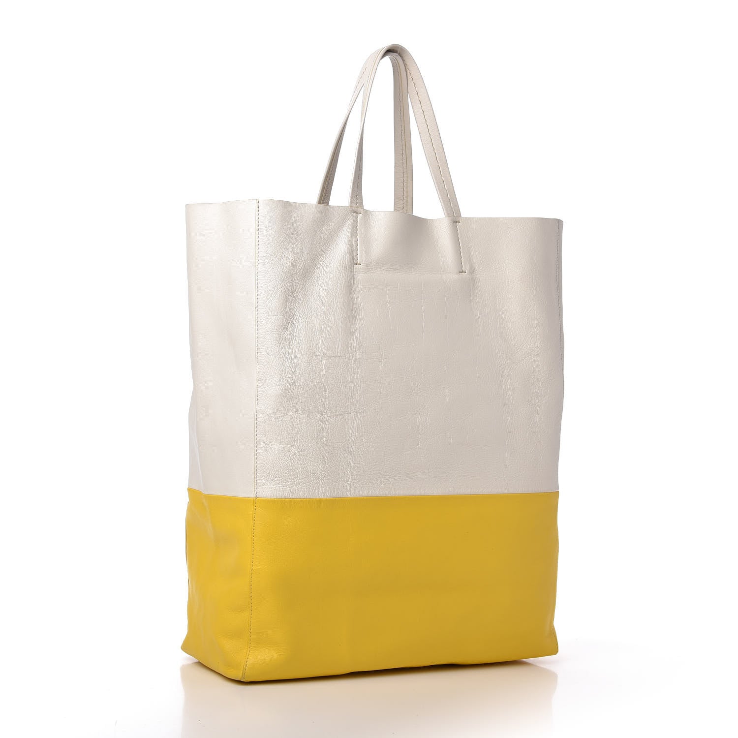Celine Lambskin Vertical Bi-Cabas White Sun Yellow 3 of 9
